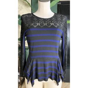 bcbg max azria Women’s small blue striped long sleeve peplum rosemary top J
